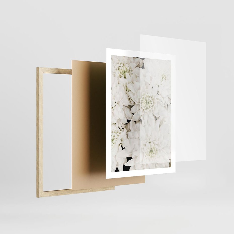 Plakat w ramie 50x70 - Białe Kwiaty: Płatki Delikatności - białe kwiaty, zbliżenie - rama drewno