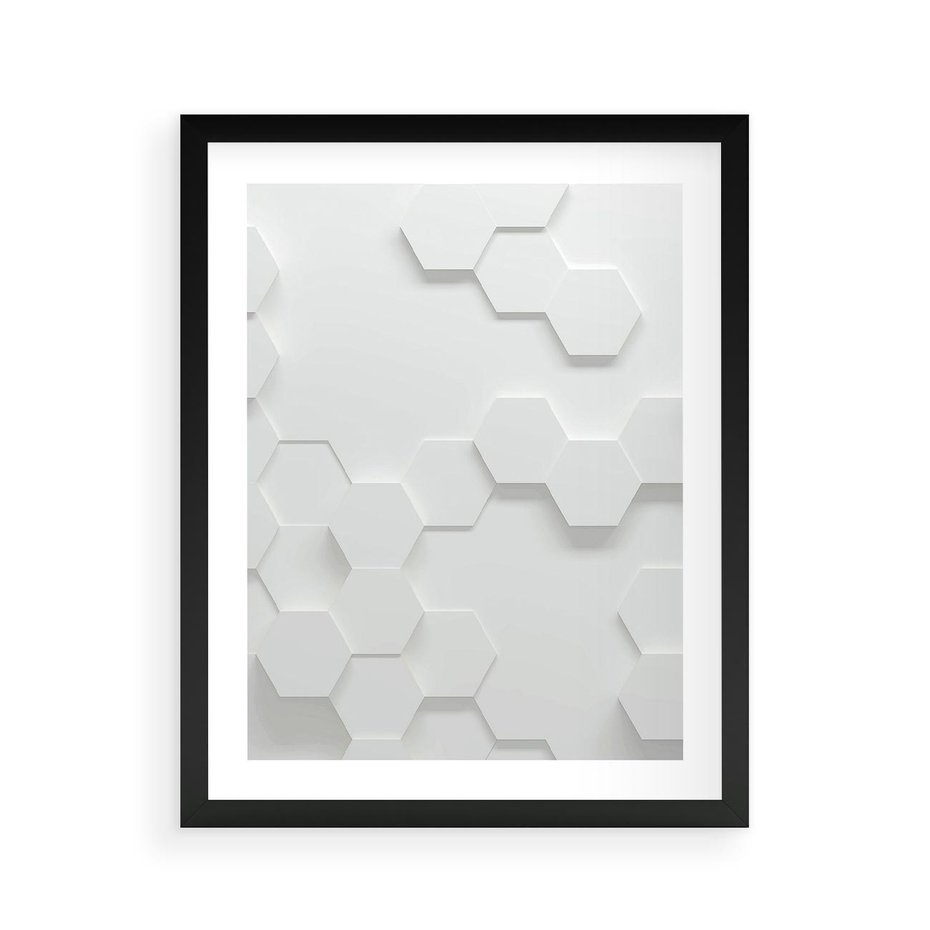 Plakat w ramie 40x50 - Przestrzenne Zabawy - geometryczne, 3D - rama czarna