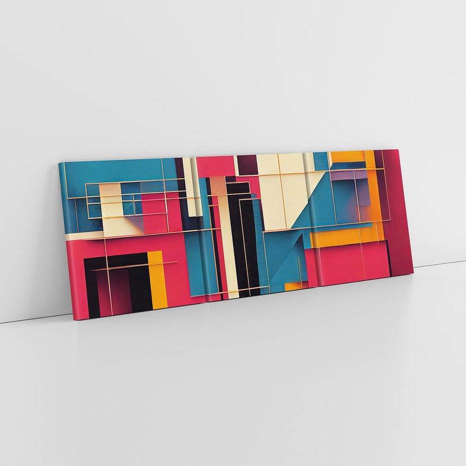 Obraz na płótnie 120x40 - Przejście przez labirynt myśli - kolorowa abstrakcja, instalacja z prostokątów i linni