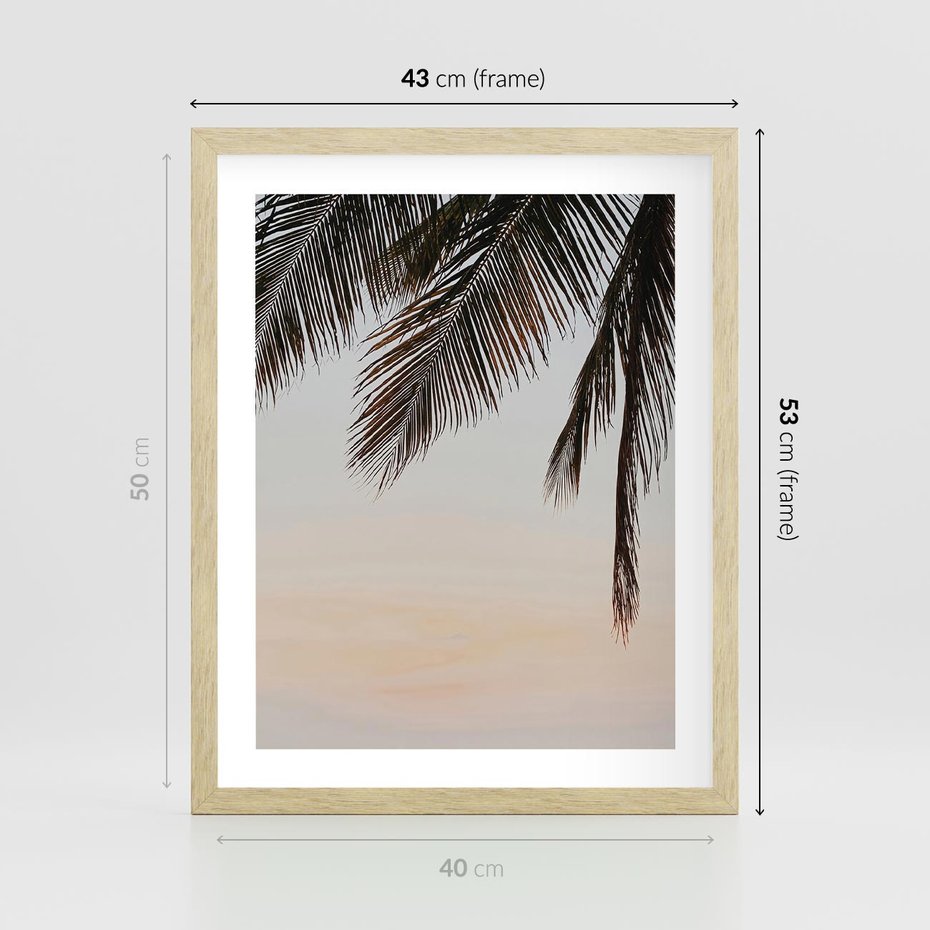 Plakat w ramie 40x50 - Tropikalna Harmonia - palmy na tle nieba - rama drewno