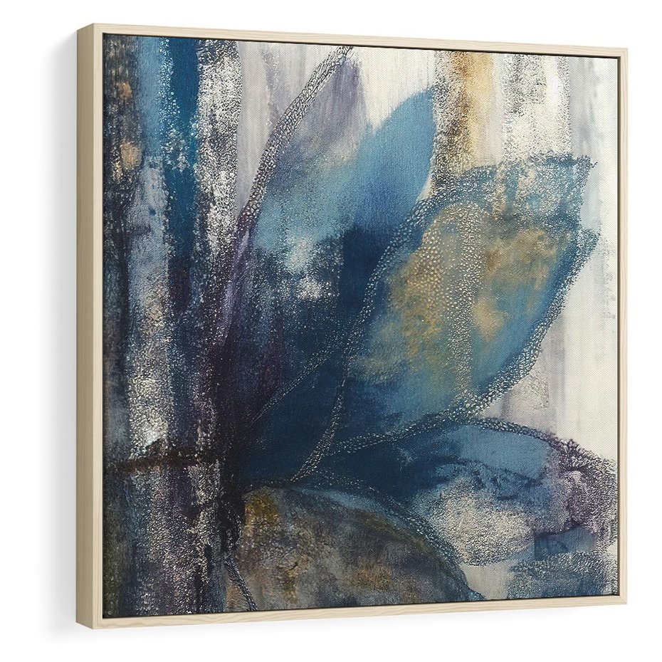 Obraz w ramie 50x50 - Tekstura Kwiatu - olejny obraz, niebieski kwiat - rama drewno
