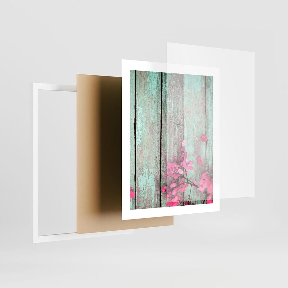 Plakat w ramie 40x50 - Urok Dawnych Czasów - kwiaty, deski - rama biała