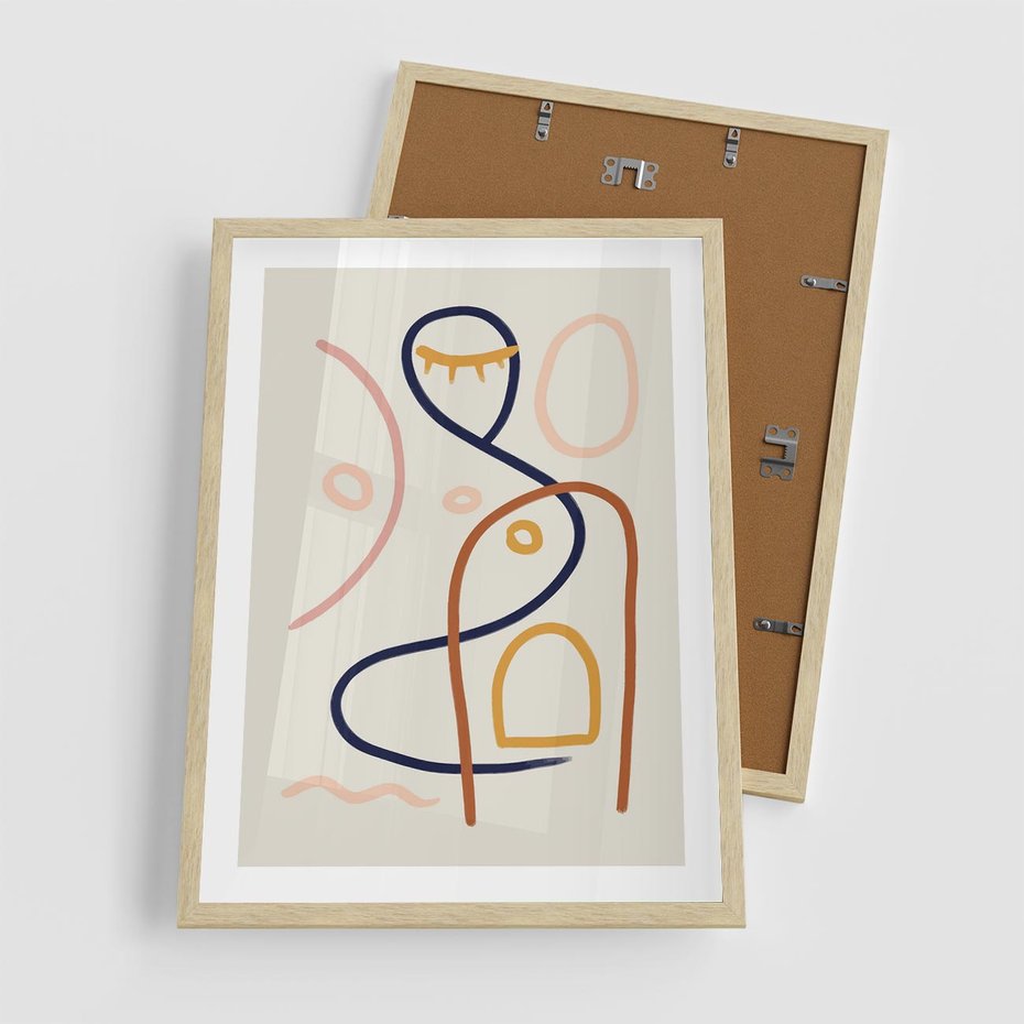 Plakat w ramie 50x70 - Mgnienie Oka - abstrakcja w stylu picasso, beżowe tło - rama drewno