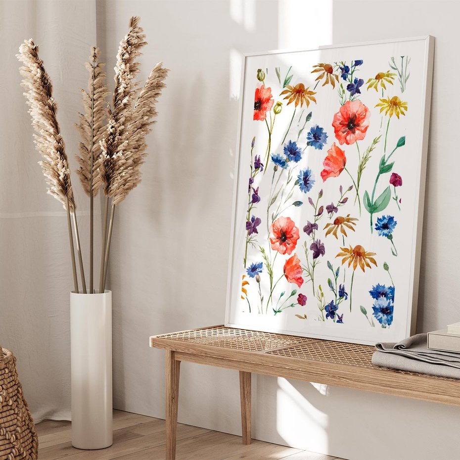 Plakat bez ramy 40x50 - Kwiatowe radości na łące - kwiaty, łączka