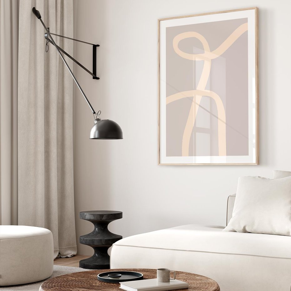 Plakat w ramie 40x50 - Beżowe Boho Zaplątanie - minimalistyczny obraz, nowoczesny - rama drewno