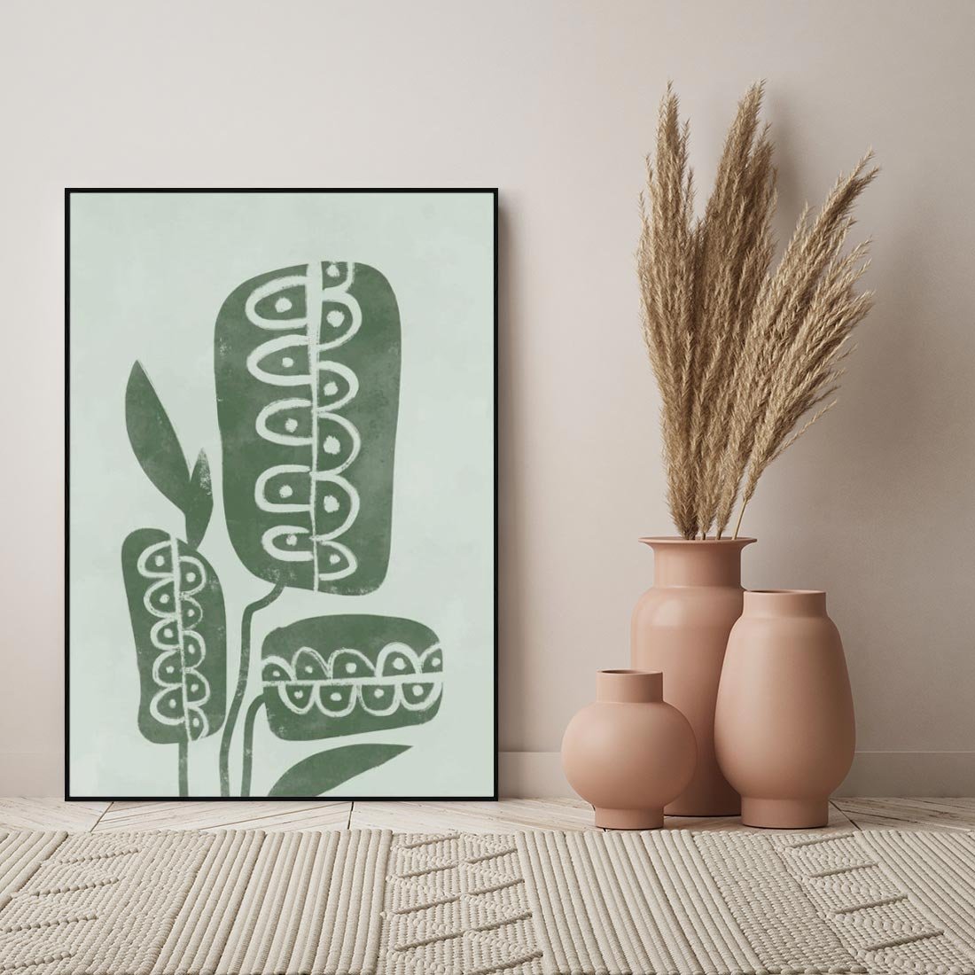 Obraz w ramie 70x100 - Nurtująca Zieleń - abstrakcyjny zielony motyw, skandynawski design - rama czarna