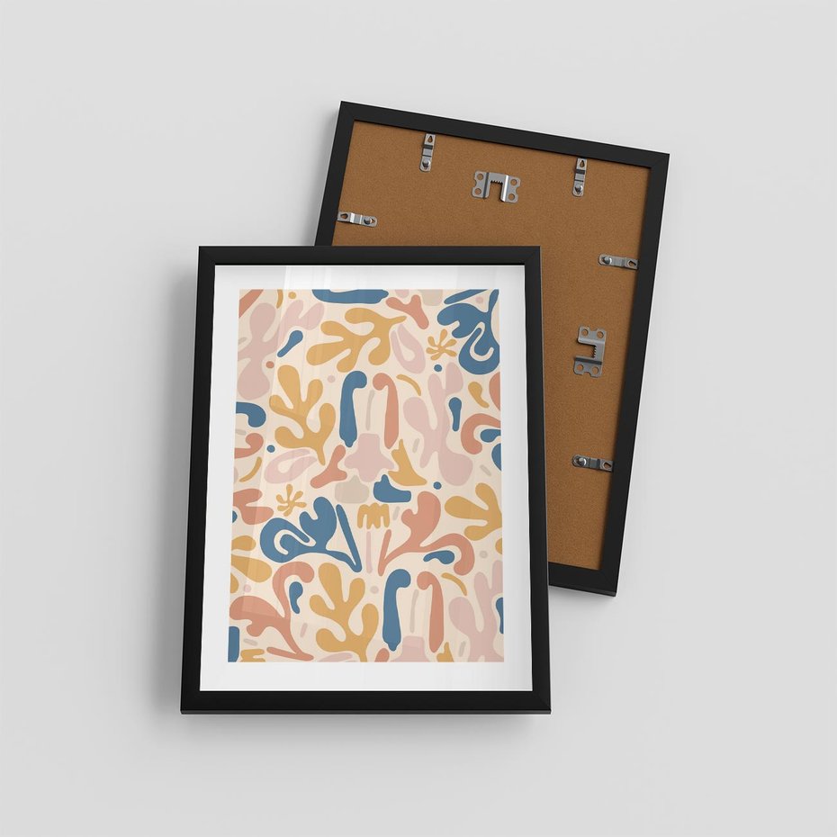 Plakat w ramie 30x40 - Symfonia Radosnych Barw - abstrakcyjne pastelowe formy, nowoczesna grafika w stylu boho - rama czarna