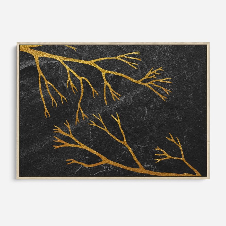 Obraz w ramie 100x70 - Marmurowe Drzewa Snu - złote gałęzie, drzewa - rama drewno