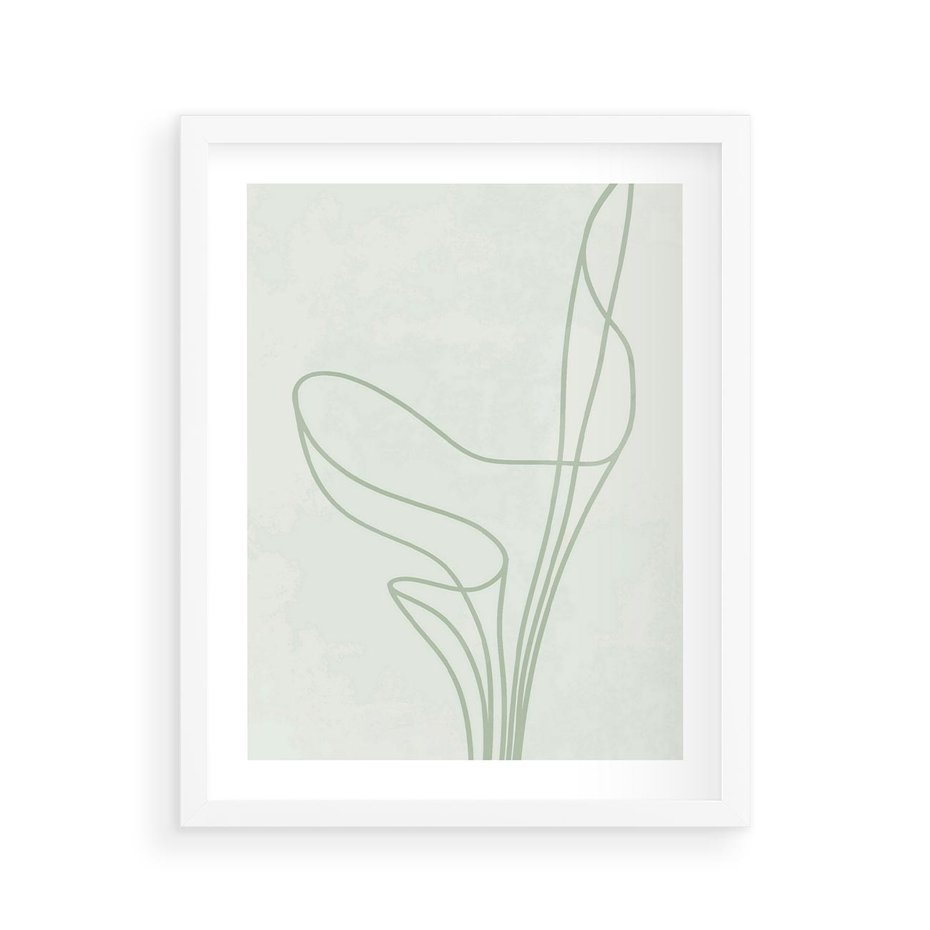 Plakat w ramie 40x50 - Zielona Równowaga Linii - abstrakcyjne delikatne zielone linie, nowoczesny plakat - rama biała