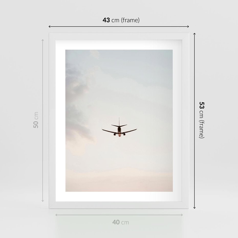Plakat w ramie 40x50 - W Powietrzu: Samolot na Niebie - samolot w przestworzach, samolot na niebie - rama biała