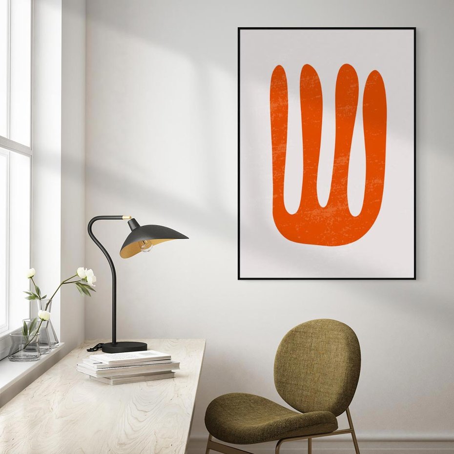 Obraz w ramie 50x70 - Eksploracja Nowego Światła - abstrakcyjna pomarańczowa forma, minimalizm - rama czarna