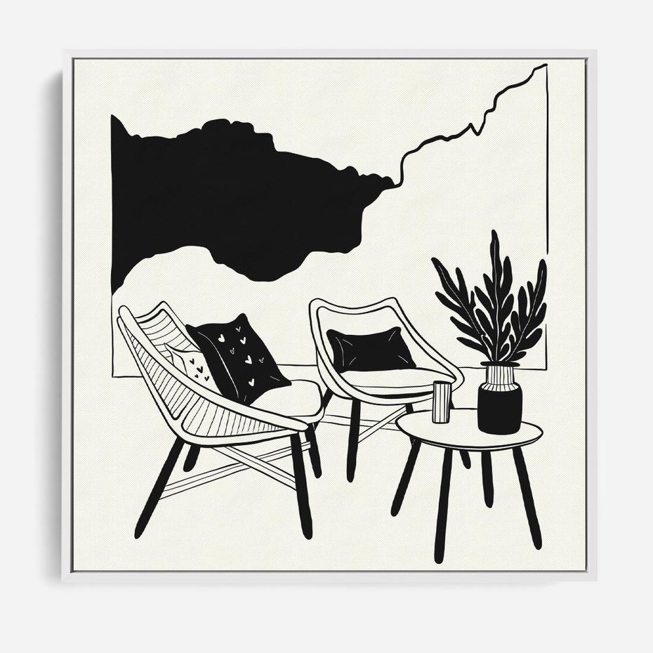 Obraz w ramie 80x80 - Boho Elegancja - boho wnętrze, salon - rama biała