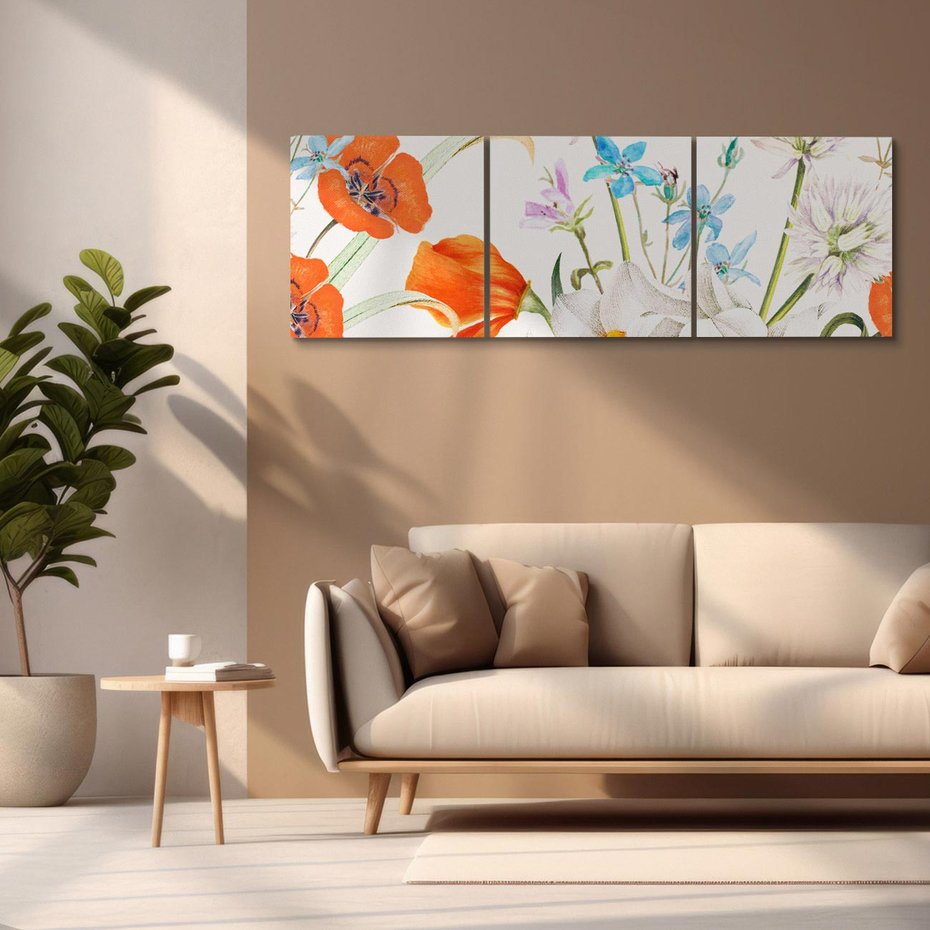 Obraz na płótnie 90x30 - Polne Kwiaty - polne kwiaty, na białym tle