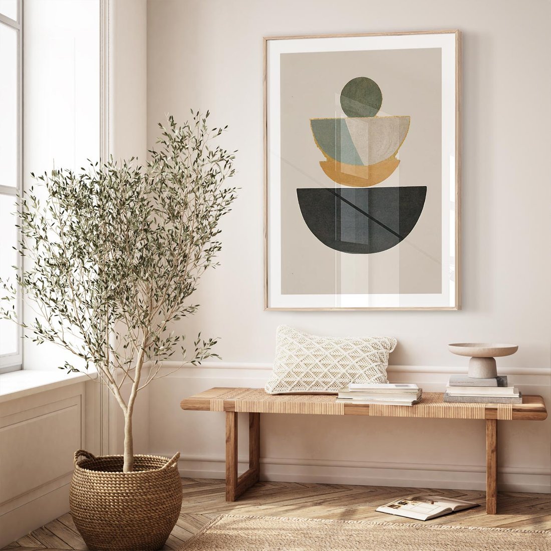 Plakat w ramie 40x50 - Podróżne Refleksyjne Odbicia - abstrakcyjny obraz, kolory ciepłe - rama drewno