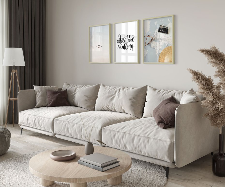 Zestaw obrazy w ramie 50x70 galeria - Podróż, wakacje, samolot, typografia - rama drewno