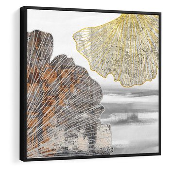 Obraz w ramie 50x50 - Złote liście melancholii - liście miłorzębu, tekstura - rama czarna