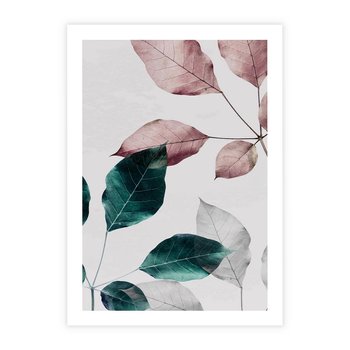 Plakat bez ramy 50x70 - Pastelowe Liście w Minimalizmie - pastelowe liście, minimalistyczny obraz