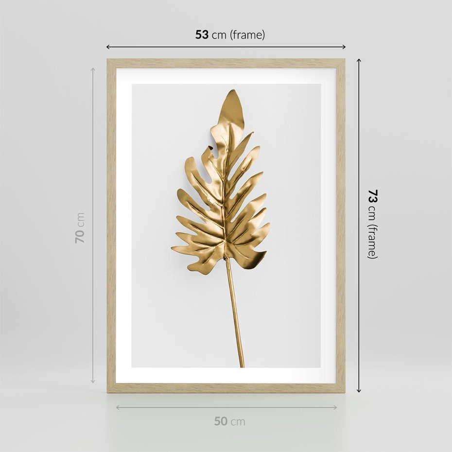 Plakat w ramie 50x70 - Ponadczasowy Urok - złote, liście - rama drewno