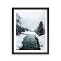 Plakat w ramie 40x50 - Zimowa Przyroda: Rzeka, Góry i Śnieg - zima, rzeka - rama czarna