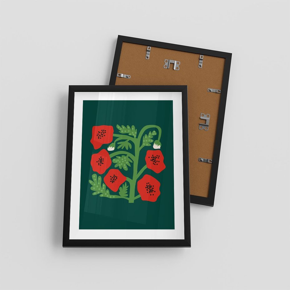 Plakat w ramie 30x40 - Księga Odbić - abstrakcyjna kwiatowa kompozycja, zielone  mocne tło - rama czarna