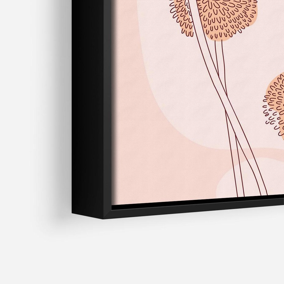 Obraz w ramie 50x50 - Rozkwitające Emocje - minimalistyczny plakat, pudrowe kwiaty - rama czarna