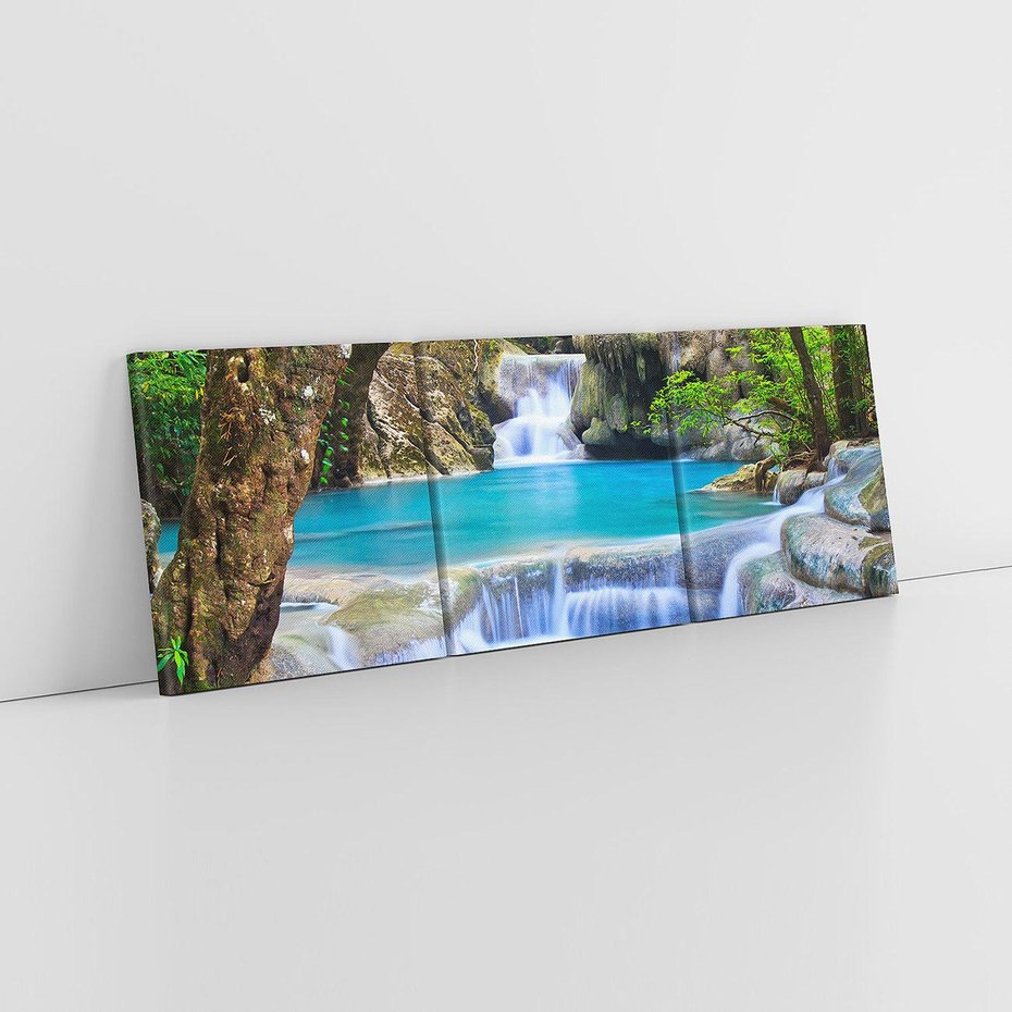 Obraz na płótnie 90x30 - Siła Rzeki i Urok Wodospadu - rzeka, wodospad
