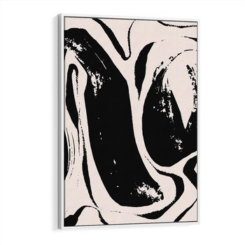 Obraz w ramie 50x70 - Wibracje w ciemnościach duszy - czarno biała abstrakcja, nieregularne rozmyte linie - rama biała