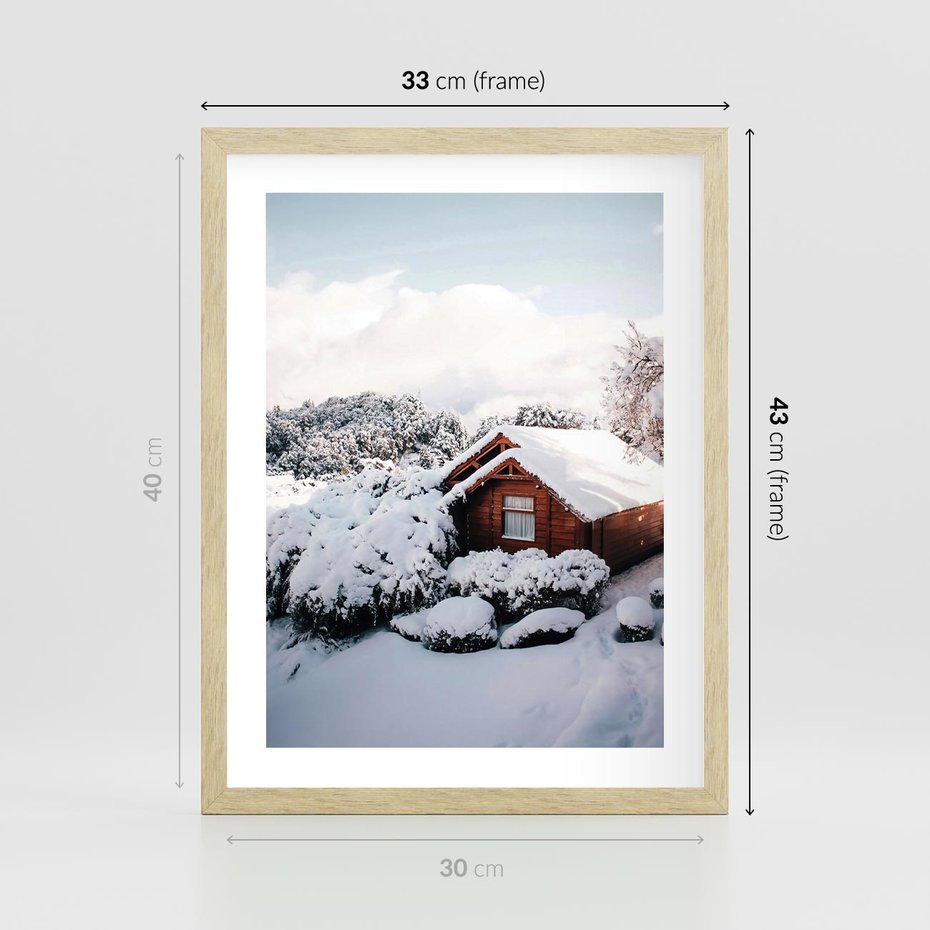 Plakat w ramie 30x40 - Zimowa Idylla w Górach - zima w górach, ośnieżone góry - rama drewno
