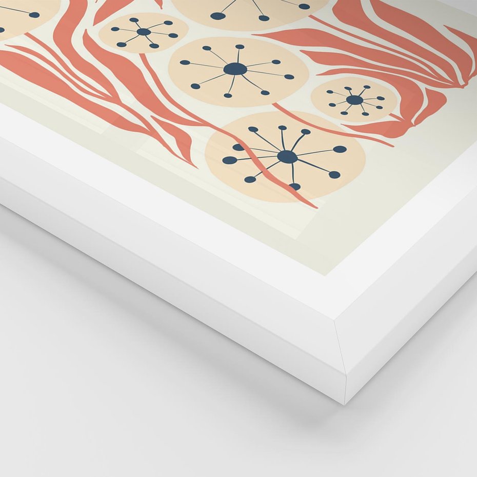 Plakat w ramie 50x70 - Impresje Harmonii - abstrakcyjne kwiaty, rośliny - rama biała