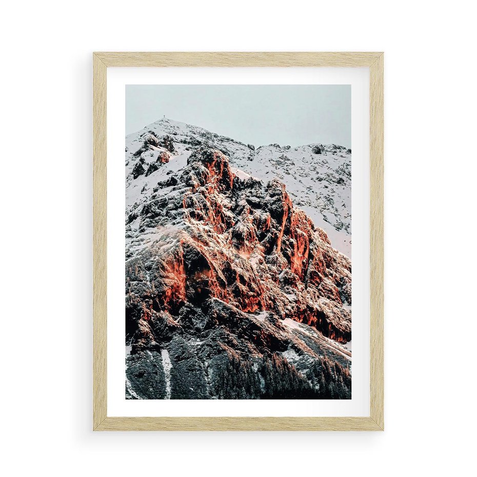Plakat w ramie 50x70 - Zima na Szczycie - góry, zima - rama drewno