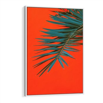 Obraz w ramie 70x100 - Egzotyczny Urok - liście, palma - rama biała