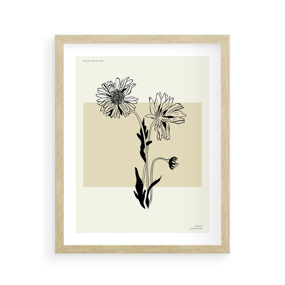Plakat w ramie 40x50 - Kwiatowe Płótno - kwiaty, typografia - rama drewno