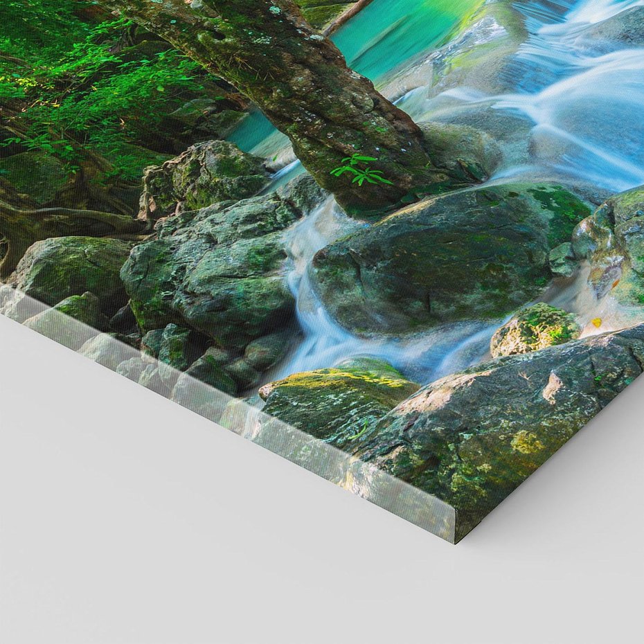 Obraz na płótnie 120x80 - Magia w lesie nad rzeką - wodospad, rzeka