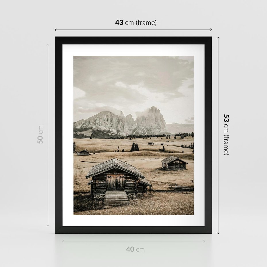 Plakat w ramie 40x50 - Klasyczny Urok Górskich Domków - domki, w górach - rama czarna