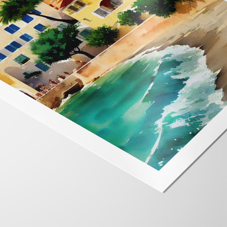 Plakat bez ramy 21x30 - Zamieszkajmy Tu - akwarela, śródziemnomorski klimat