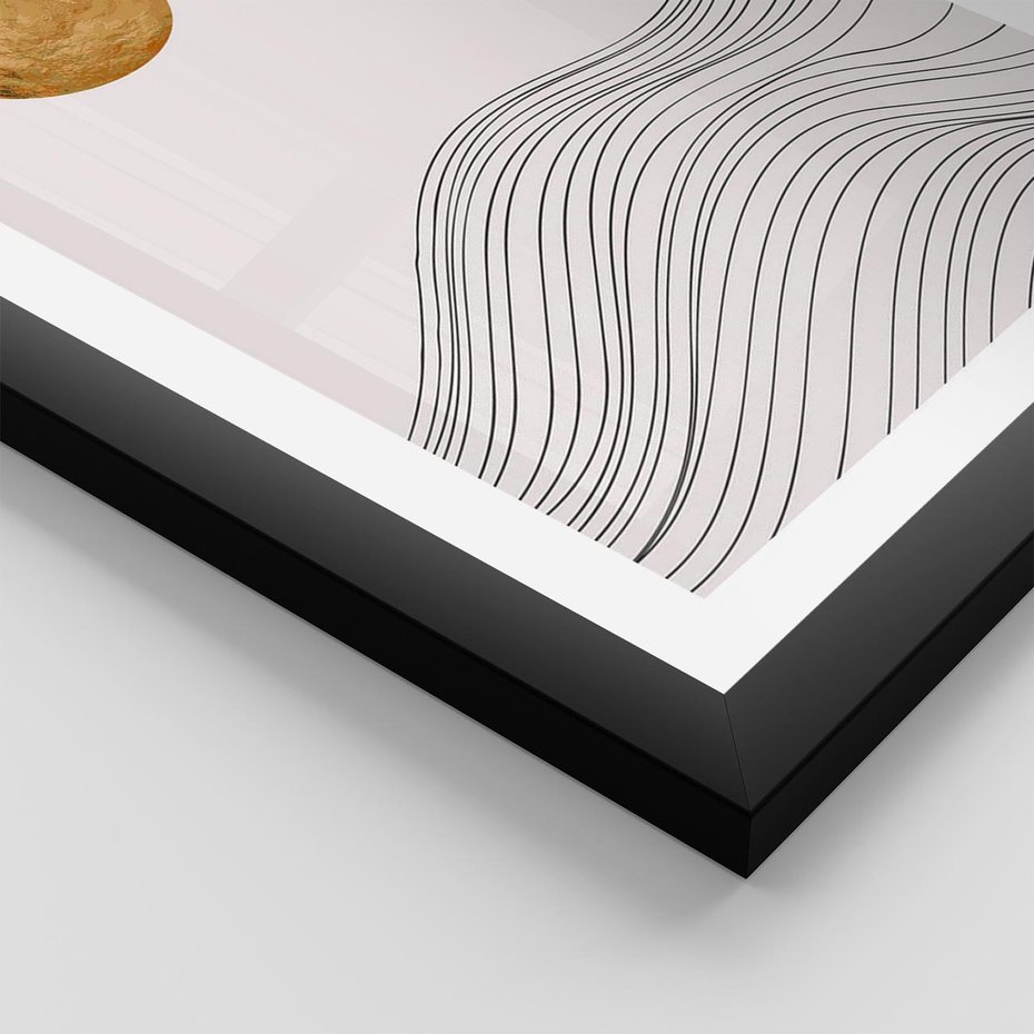 Plakat w ramie 50x70 - Minimalistyczne Słońce: Blask i Złoto - grafika, minimalizm - rama czarna