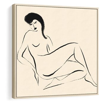 Obraz w ramie 50x50 - Piękno w Minimalizmie - abstrakcyjny rysunek, minimalistyczna kreska - rama drewno