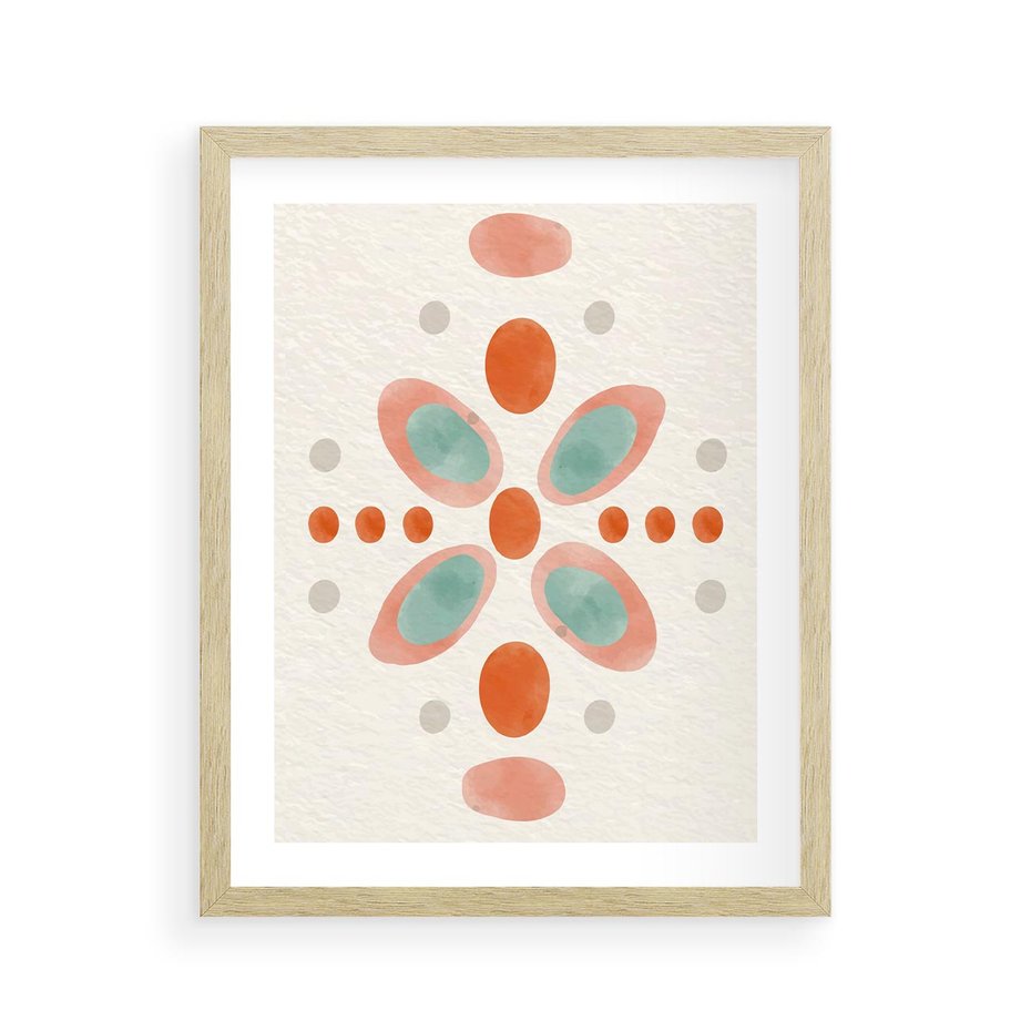 Plakat w ramie 40x50 - Symfonia Natury - abstrakcyjne plamy w odcieniach pomarańczowym, kropki plamki - rama drewno