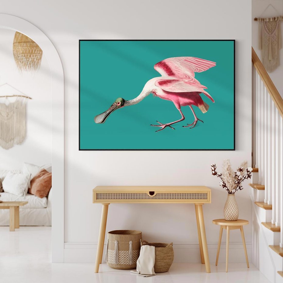 Obraz w ramie 70x50 - Różowy Ptak Wyobraźni - różowy ptak, wyobraźnia - rama czarna