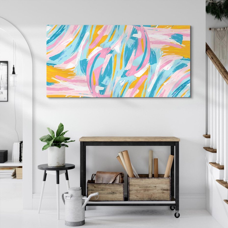 Obraz na płótnie 140x70 - Refleksje w krainie abstrakcji - abstrakcja, energiczne pociągnięcia pędzla