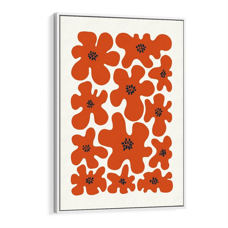Obraz w ramie 50x70 - Wibracje Przestrzeni - abstrakcyjne czerwone kwiaty, kompozycja - rama biała