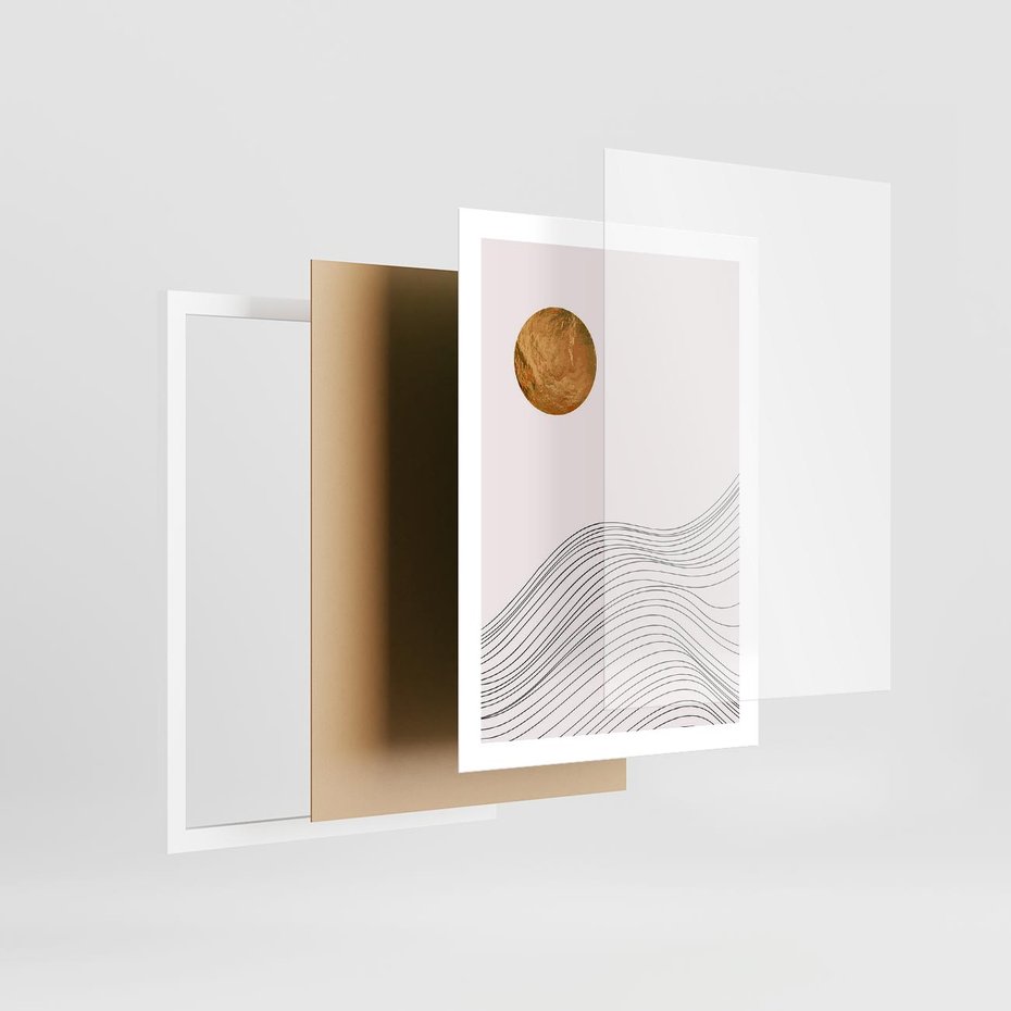 Plakat w ramie 50x70 - Minimalistyczne Słońce: Blask i Złoto - grafika, minimalizm - rama biała