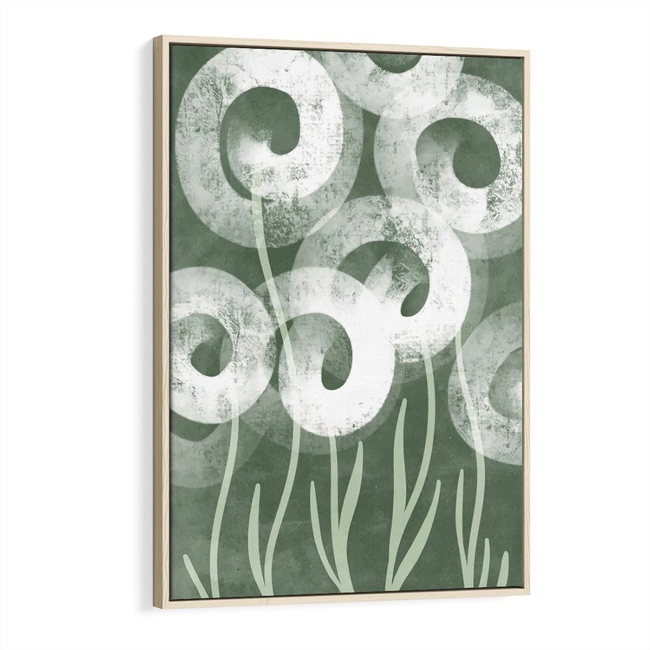 Obraz w ramie 70x100 - Spokojne Plamy Natury - zielony plakat, roślinne motywy - rama drewno