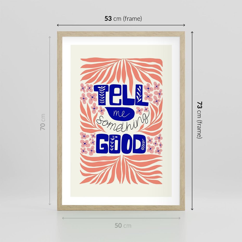 Plakat w ramie 50x70 - Bezgraniczne Formy - nowoczesna typografia, liście - rama drewno