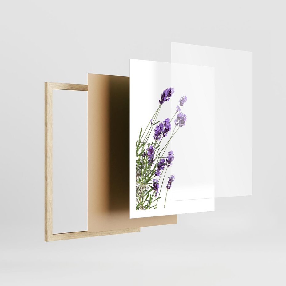 Plakat w ramie 50x70 - Delikatny Urok - lawenda, kwiaty - rama drewno