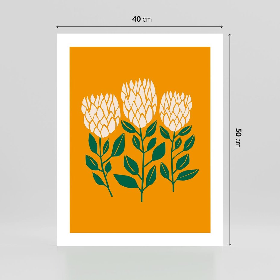 Plakat bez ramy 40x50 - Kolorowe Impresje - abstrakcyjna kwiatowa kompozycja, żółte mocne tło