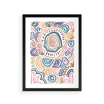 Plakat w ramie 50x70 - Strukturalne Odbicia Boho - kolorowe etniczne wzory, tęczowe żywe kolory - rama czarna