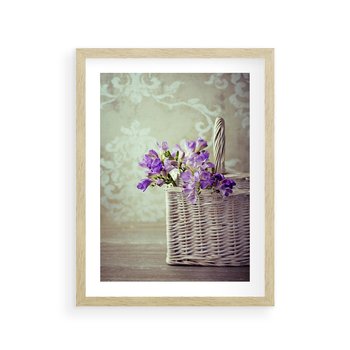 Plakat w ramie 30x40 - Kwiatowy koszyk - kwiaty, koszyk - rama drewno