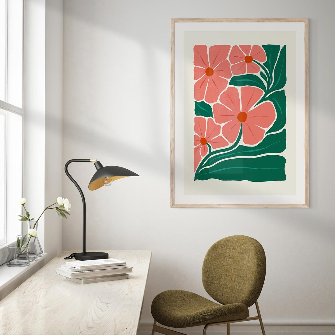 Plakat w ramie 40x50 - Energiczne Opowieści - kwiaty, sztuka nowoczesna - rama drewno