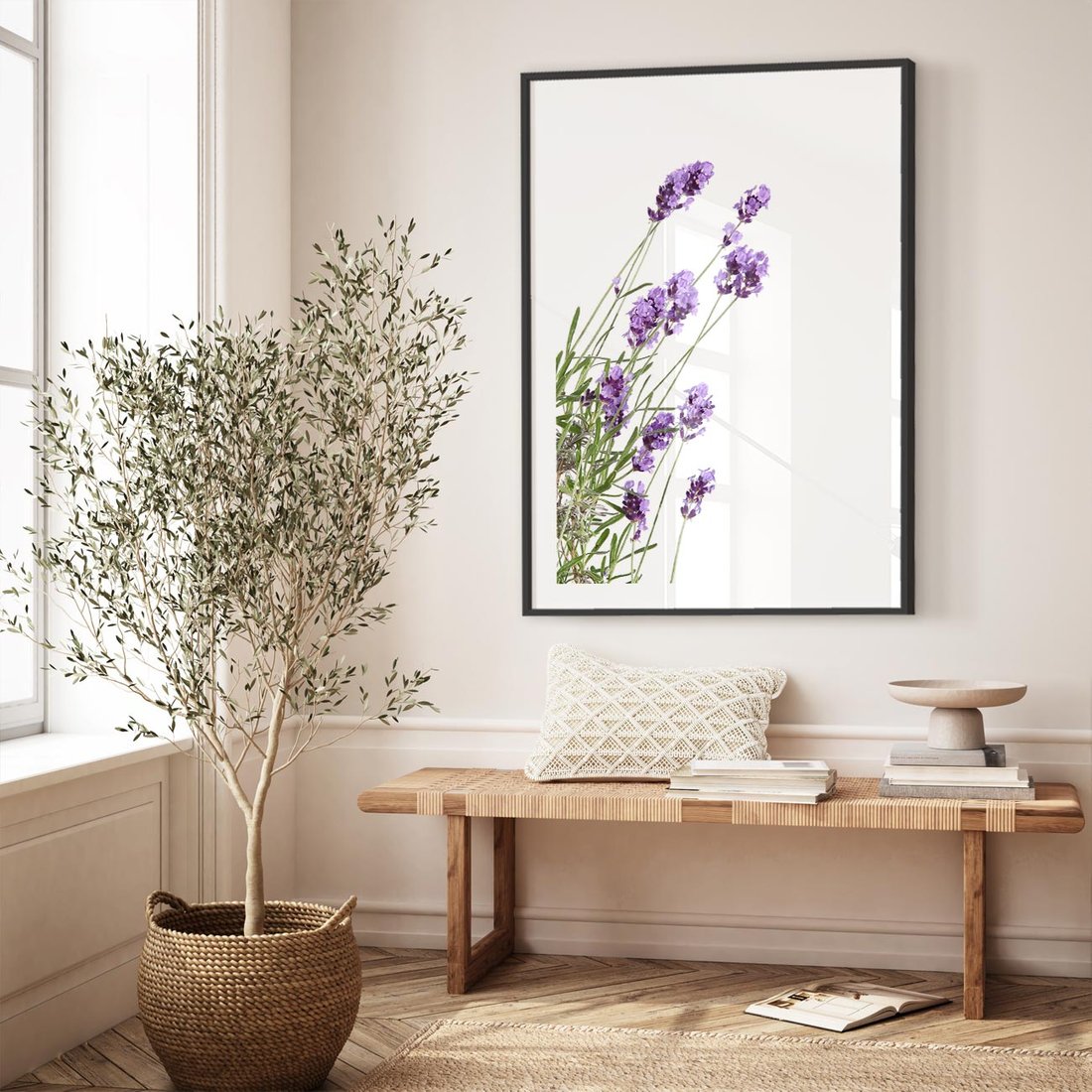 Plakat w ramie 40x50 - Delikatny Urok - lawenda, kwiaty - rama czarna